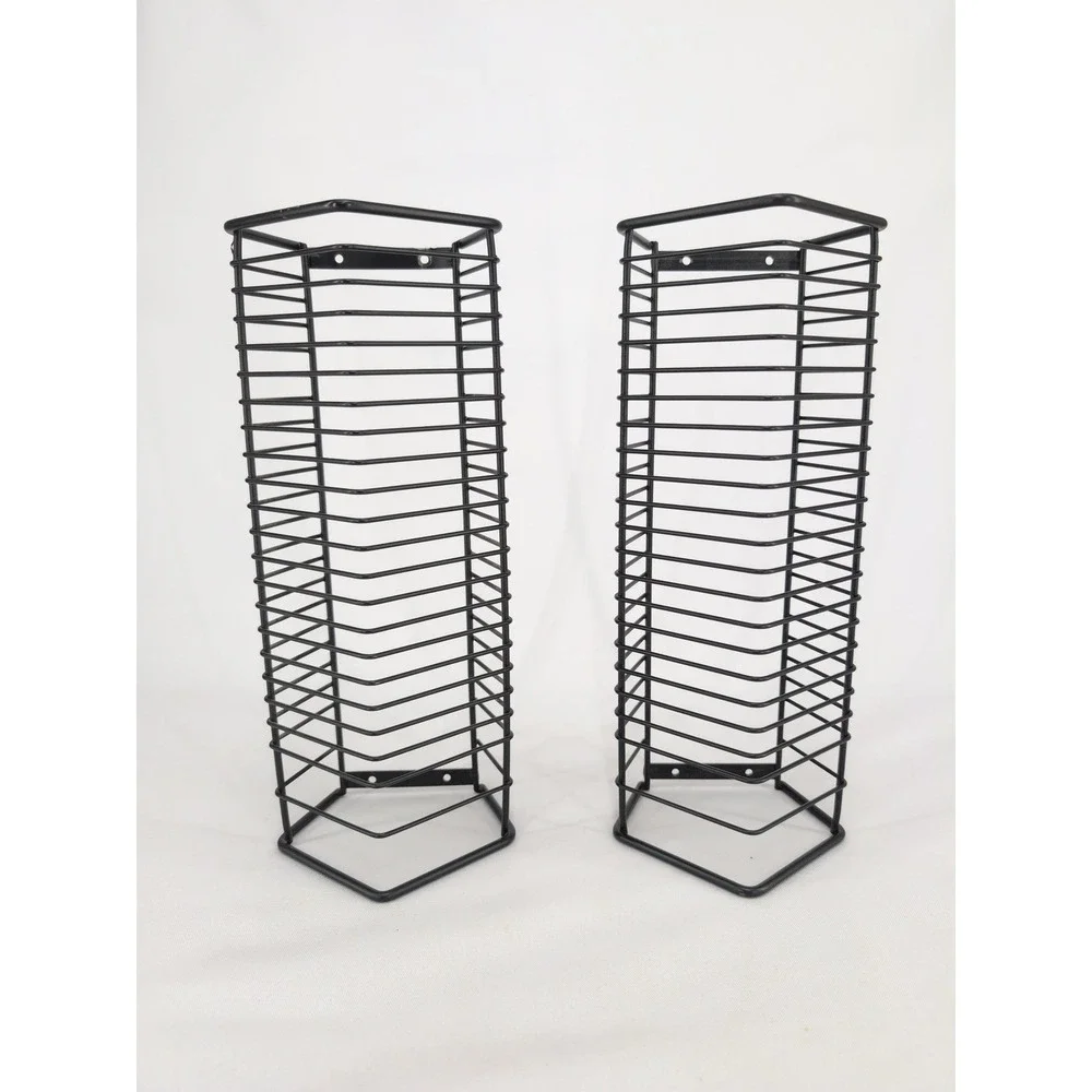 CD Rack Lot of 2 Black Vintage Metal Wire Wall Mount Tower 24-Capacity